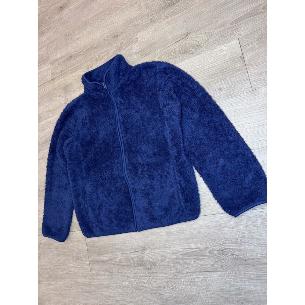 Kids Plush Fleece Zip Jacket Navy Blue Size 11-12 - Picture 2 of 9